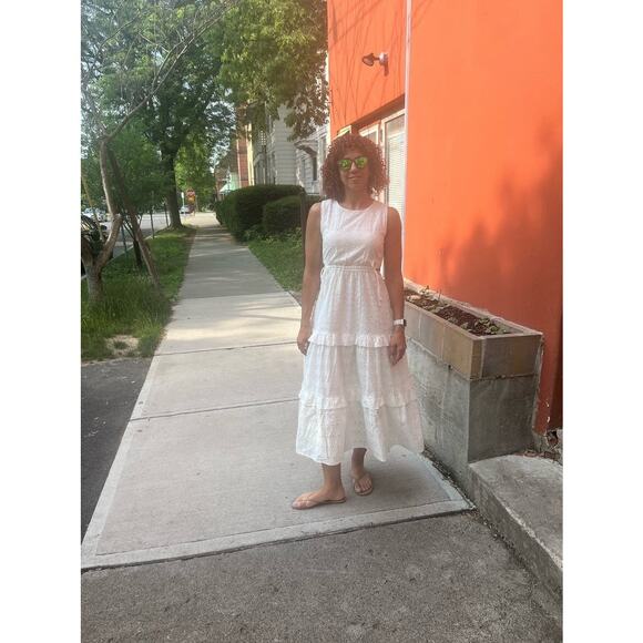 SLATE & WILLOW White Lace Eyelet Sleeveless 100% Cotton Midi Dress Size Medium - Picture 5 of 16